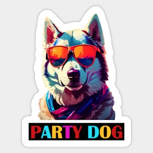 Party Dog Husky Retro Sticker